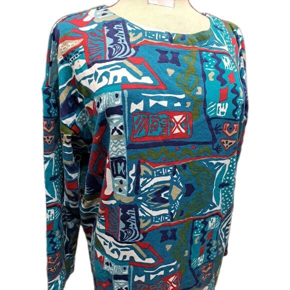 Vintage Forenza Teeshirt Top Womens Size M Artsy Abstract Geo Print Retro Tunic - Picture 2 of 8